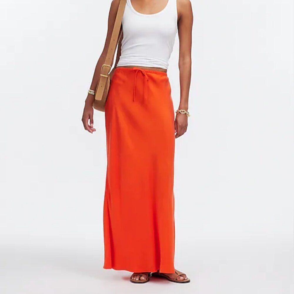 Madewell Tie-Waist Maxi Slip Skirt in Cupro Blend Orange